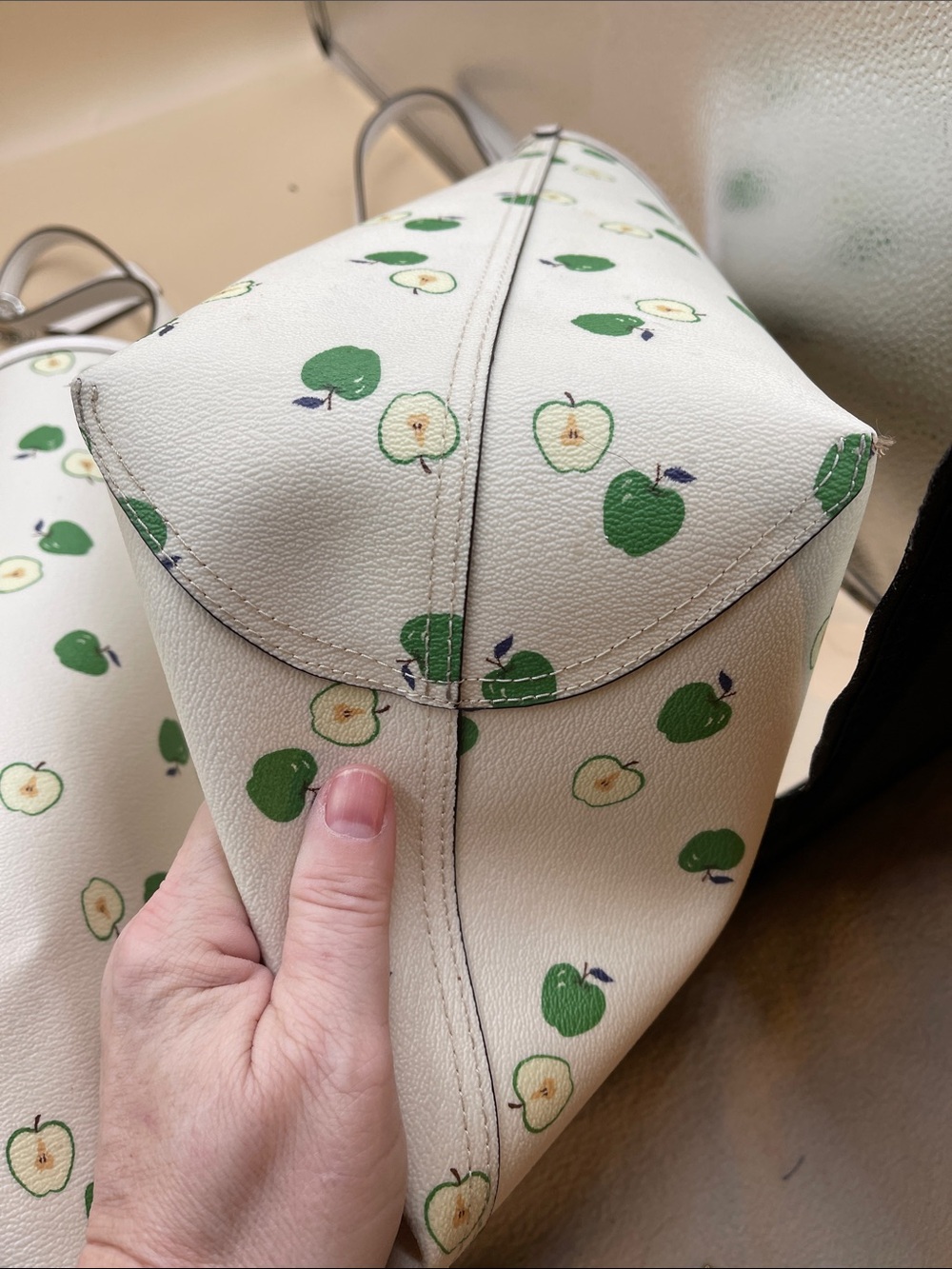 Coach White Leather Tote with Green Apple Motif - Picture 7 of 7